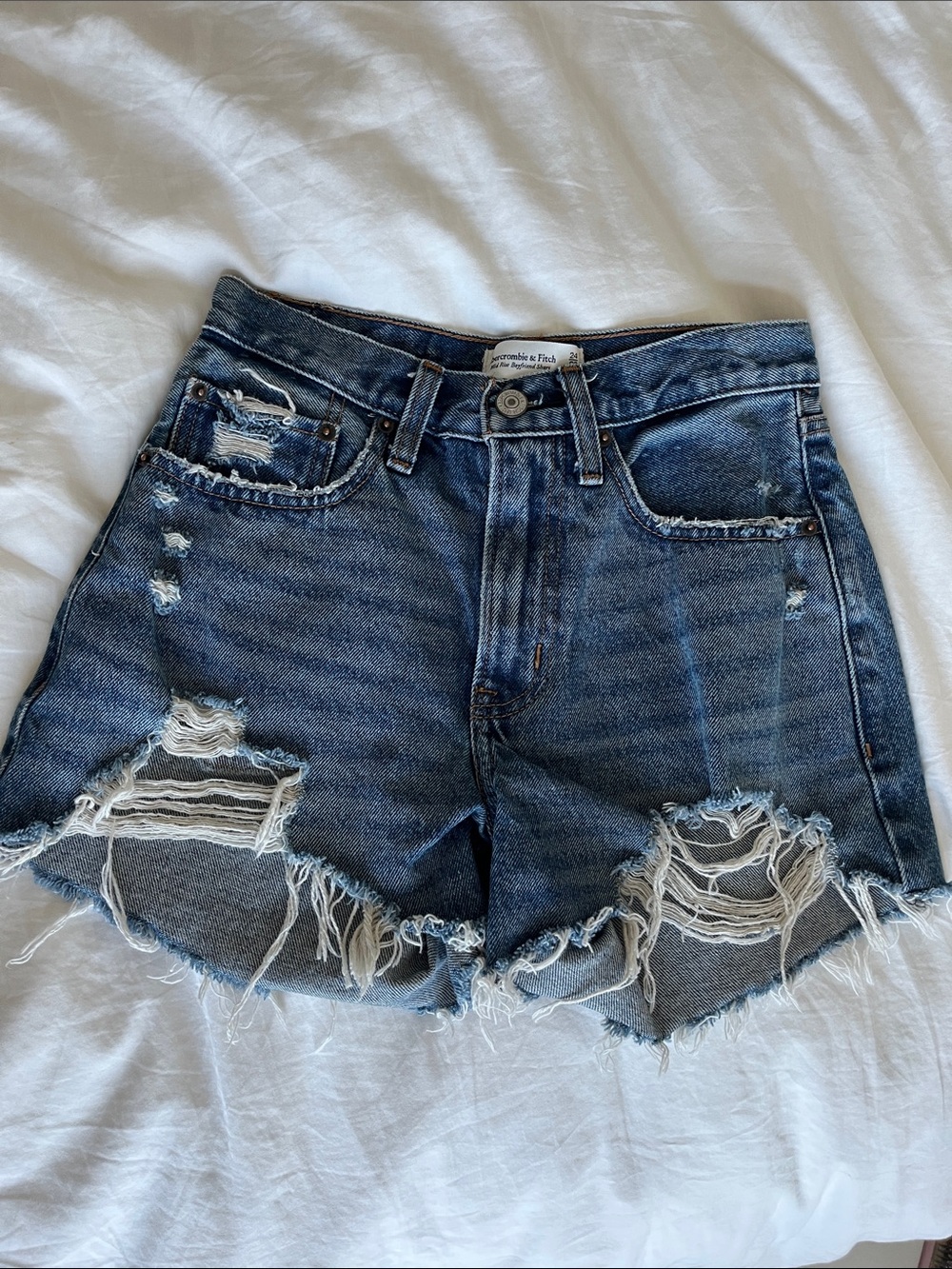 Abercrombie & Fitch Blue Distressed Mid Rise Boyfriend Cutoff Denim Shorts 24